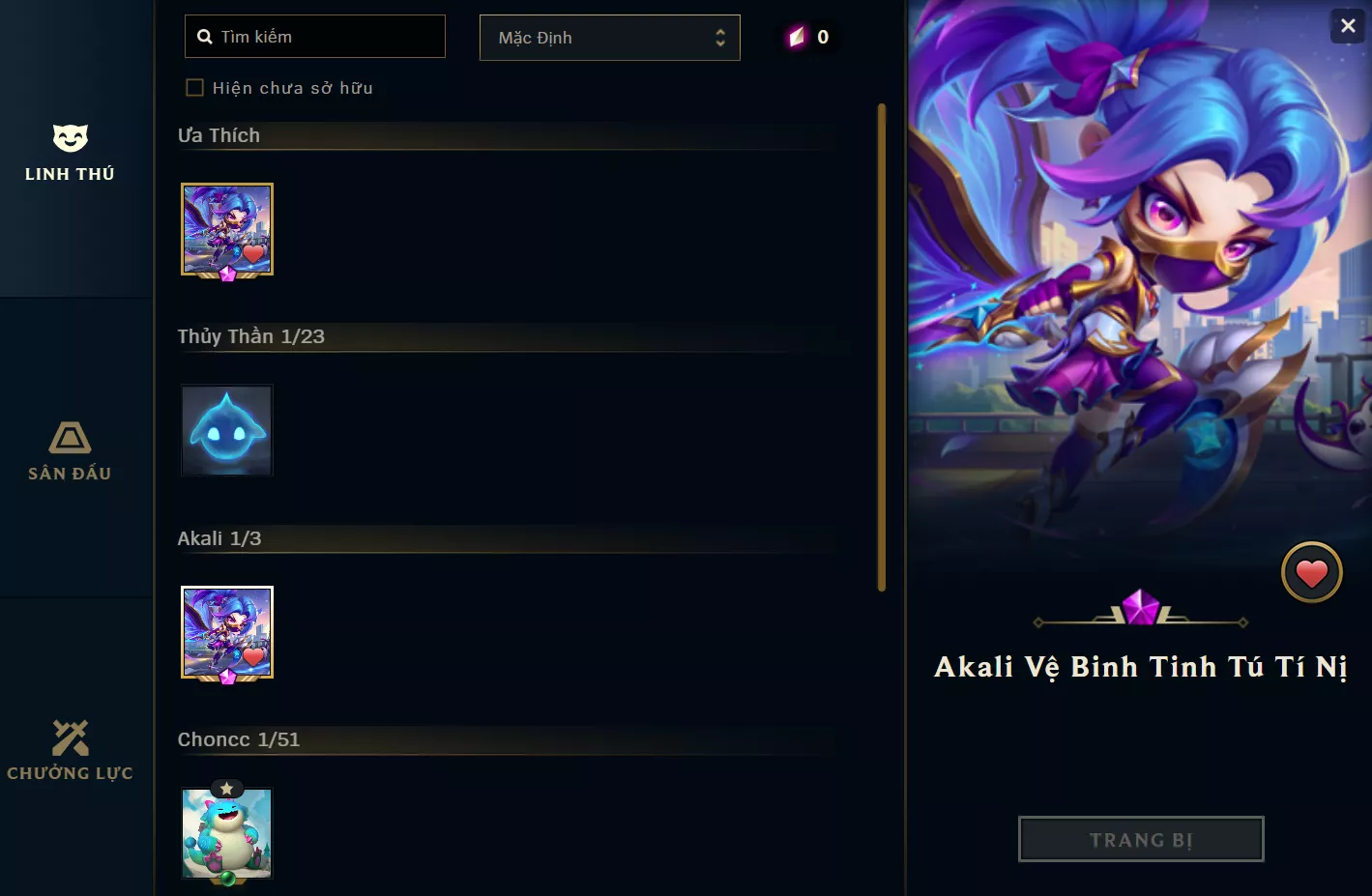 ACC TFT: Akali Vệ Binh Tinh Tú Tí Nị, lv1 unrank, trắng thông tin